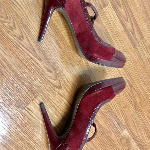 Bordeaux T-Strap Mary Janes Platform Heels - Picture 2 of 3